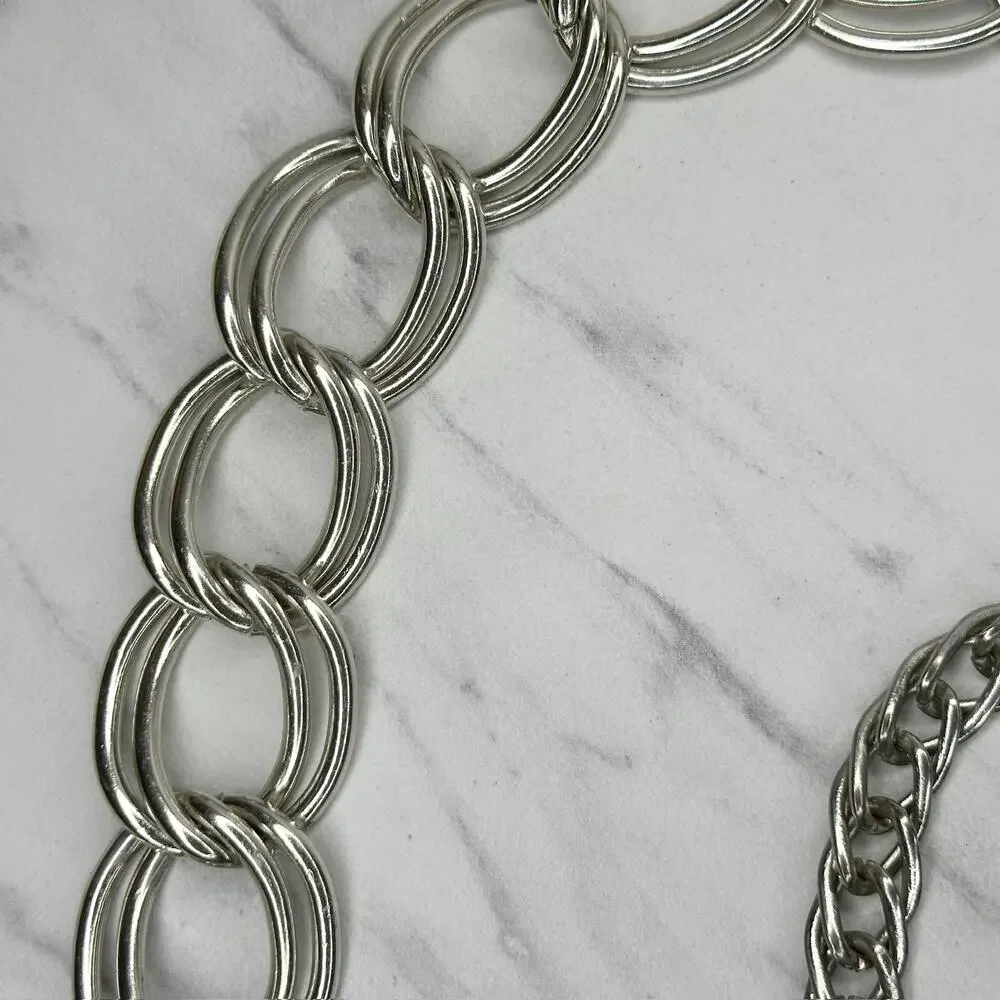 Chunky Silver Tone Double Oval Link Chain Belt One Size (OS) ✨
